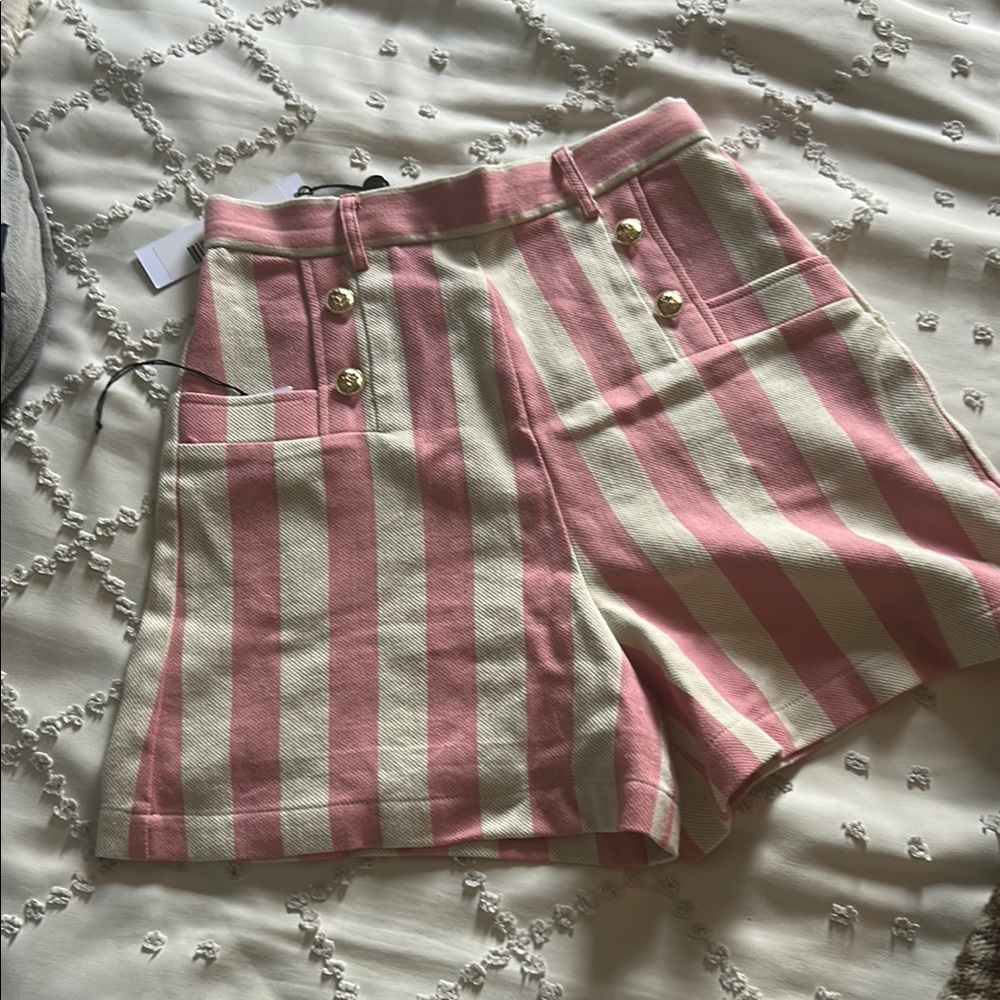 Miguelina High Waist Pink and Cream Shorts